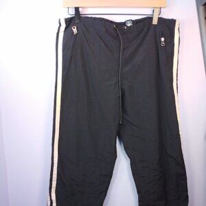 Vintage Moda International Track Pants Small Black w/White Stripe Nylon Pockets